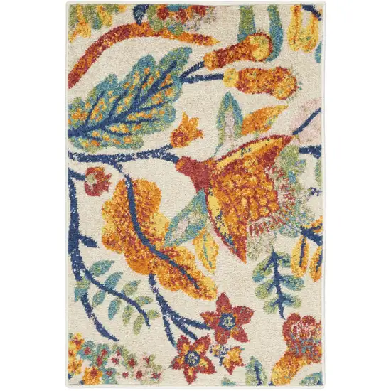 Ivory Floral Power Loom Area Rug Photo 4