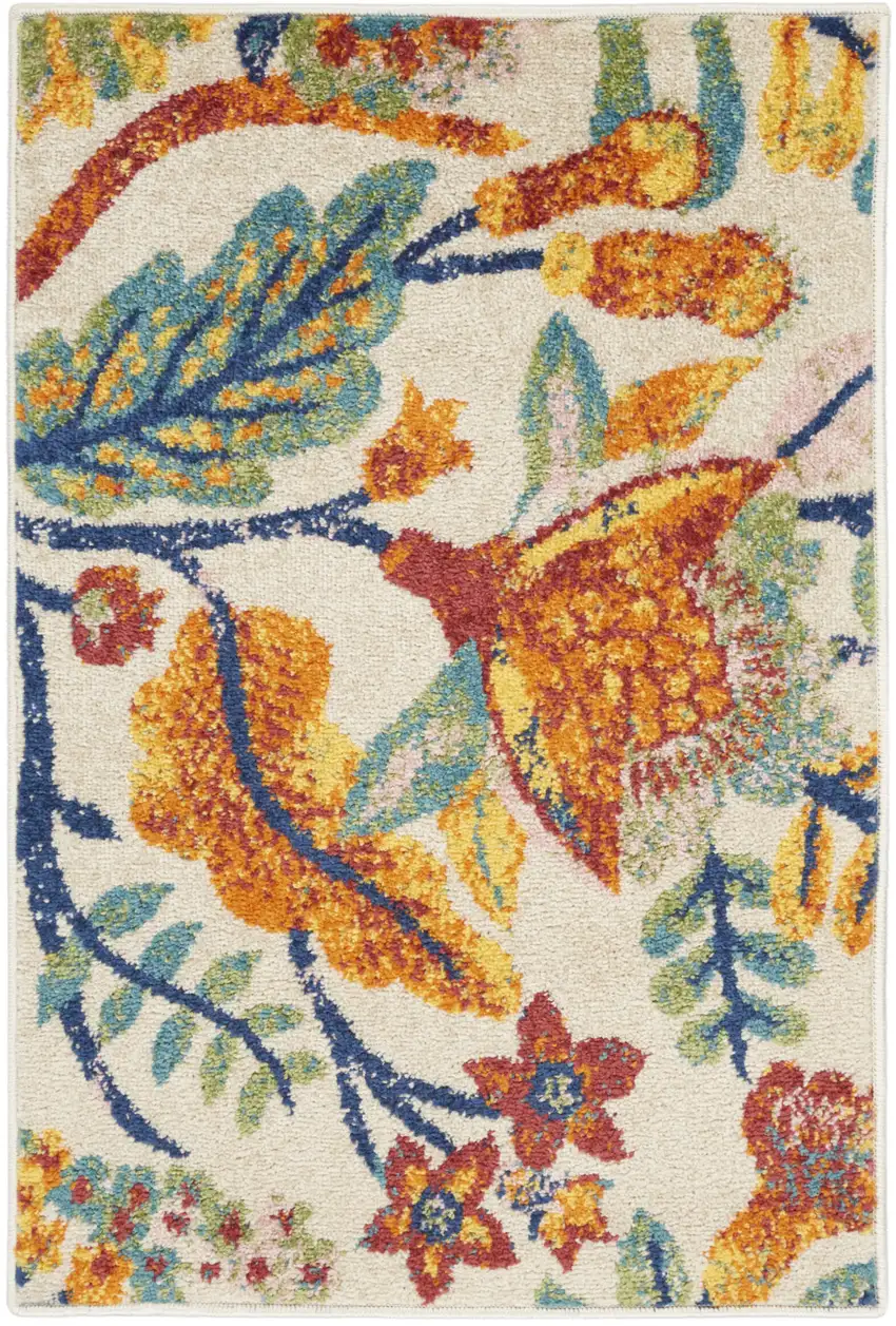 Ivory Floral Power Loom Area Rug Photo 4