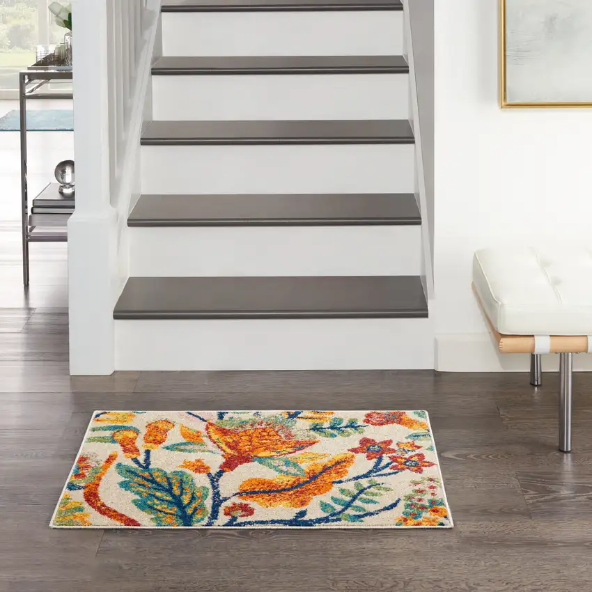 Ivory Floral Power Loom Area Rug Photo 5