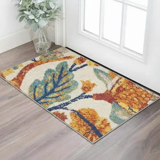 Ivory Floral Power Loom Area Rug Photo 1