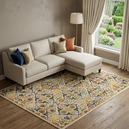 Ivory Floral Power Loom Area Rug Photo 1