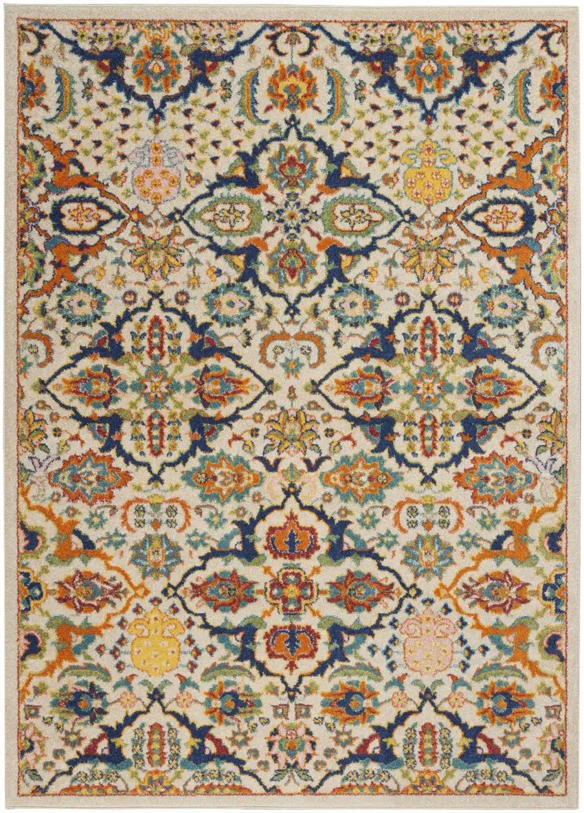 Ivory Floral Power Loom Area Rug Photo 1