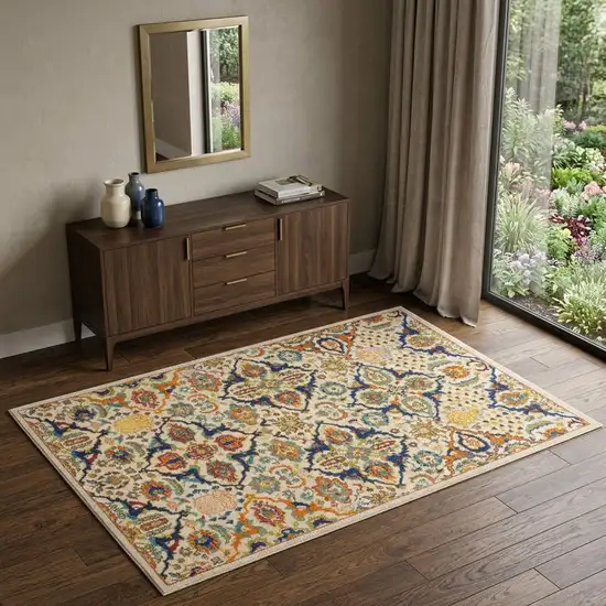 Ivory Floral Power Loom Area Rug Photo 1