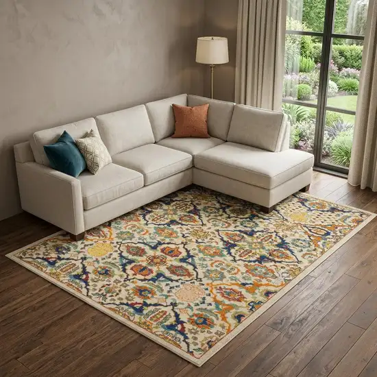 Ivory Floral Power Loom Area Rug Photo 1