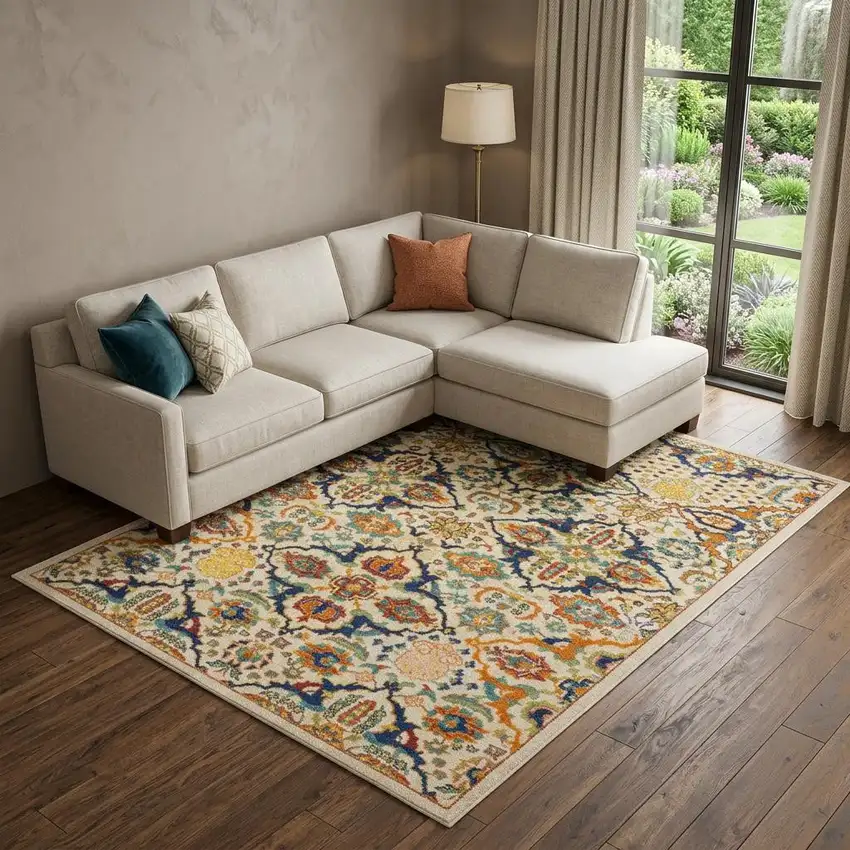 Ivory Floral Power Loom Area Rug Photo 1