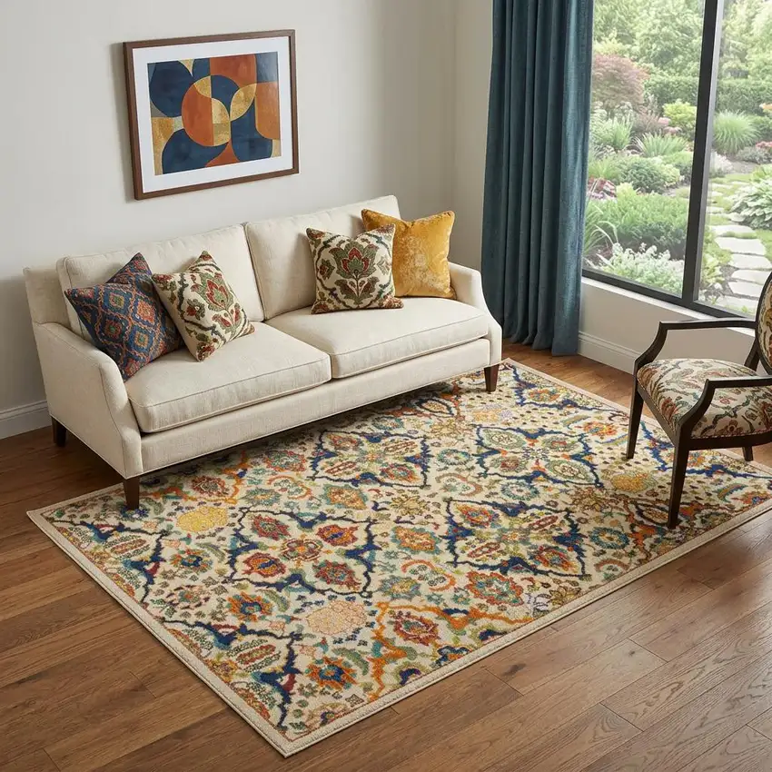 Ivory Floral Power Loom Area Rug Photo 1