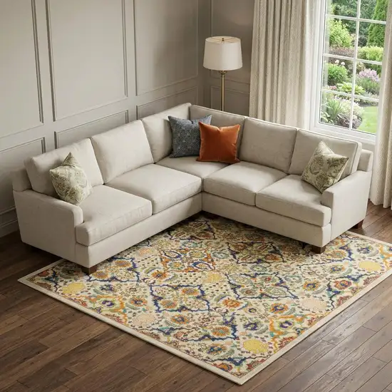 Ivory Floral Power Loom Area Rug Photo 1