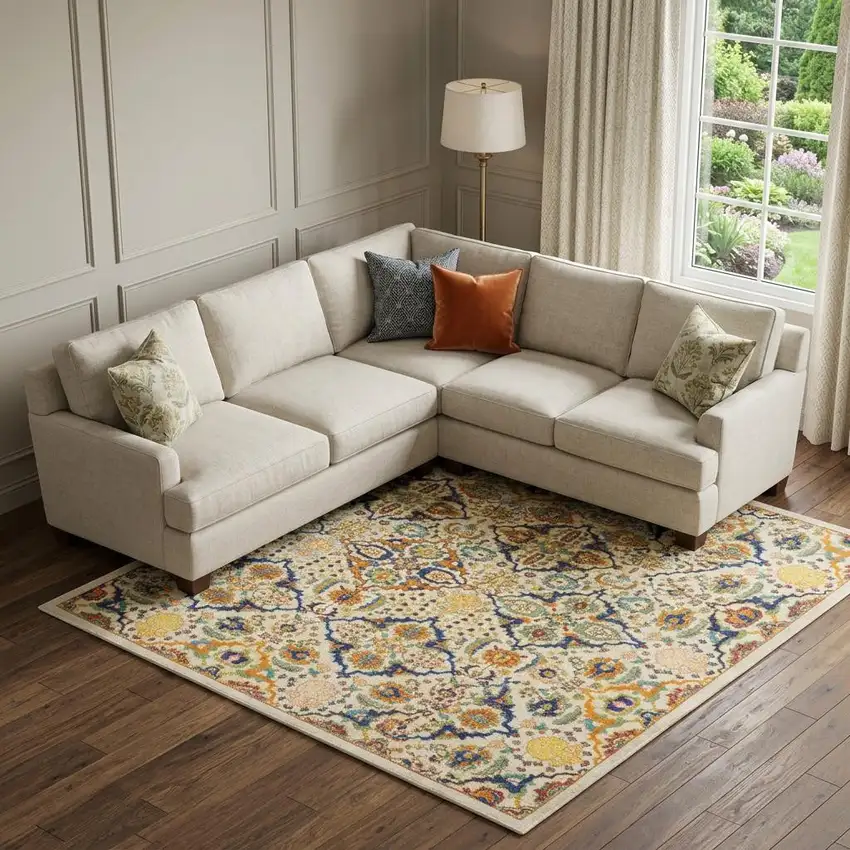 Ivory Floral Power Loom Area Rug Photo 1
