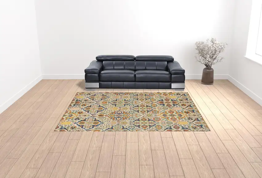 Ivory Floral Power Loom Area Rug Photo 2