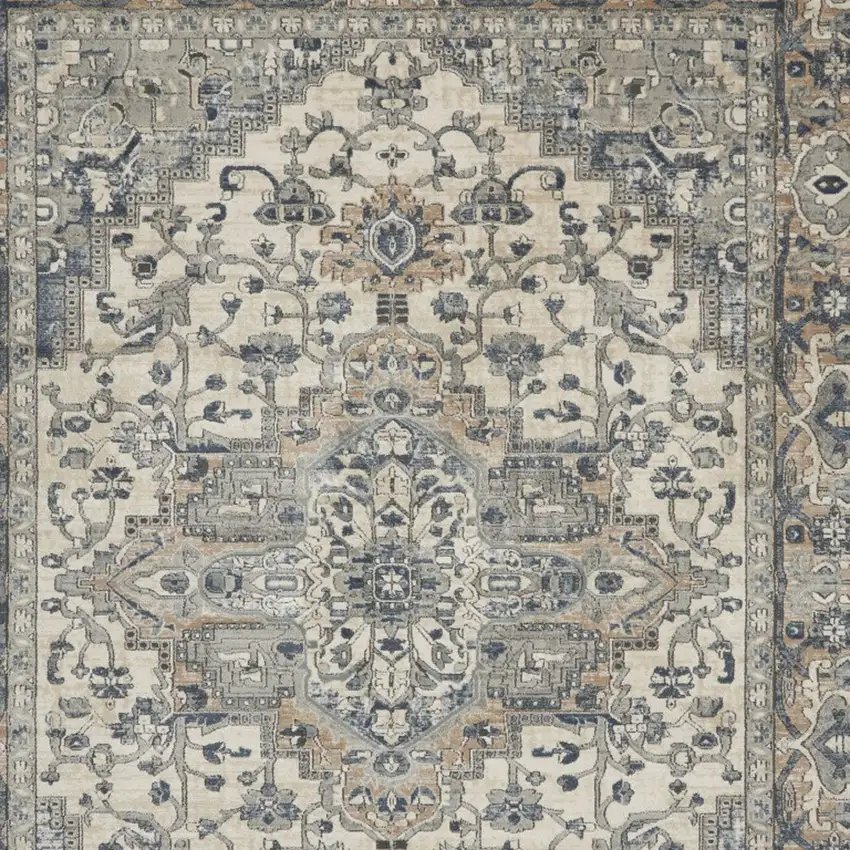 Ivory Floral Power Loom Area Rug Photo 7
