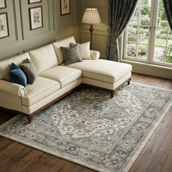 Ivory Floral Power Loom Area Rug Photo 1