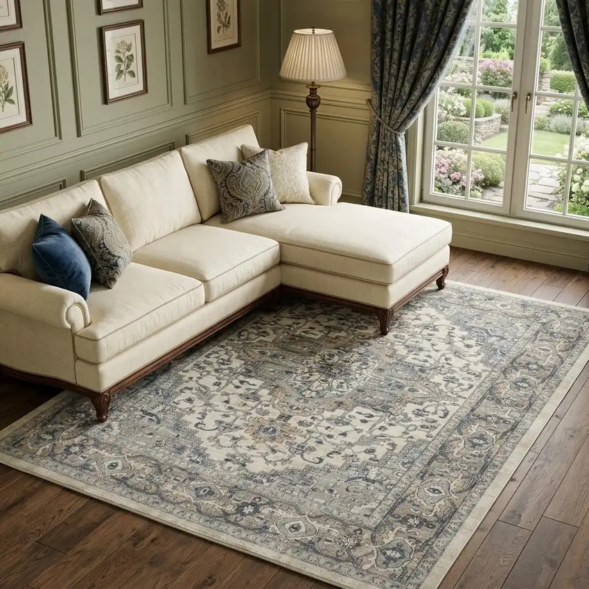Ivory Floral Power Loom Area Rug Photo 1