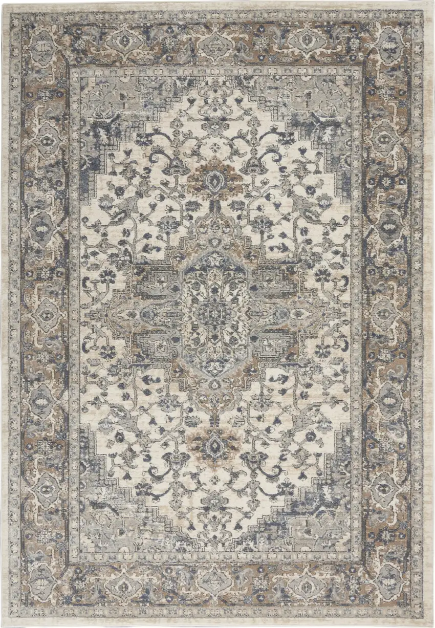 Ivory Floral Power Loom Area Rug Photo 9