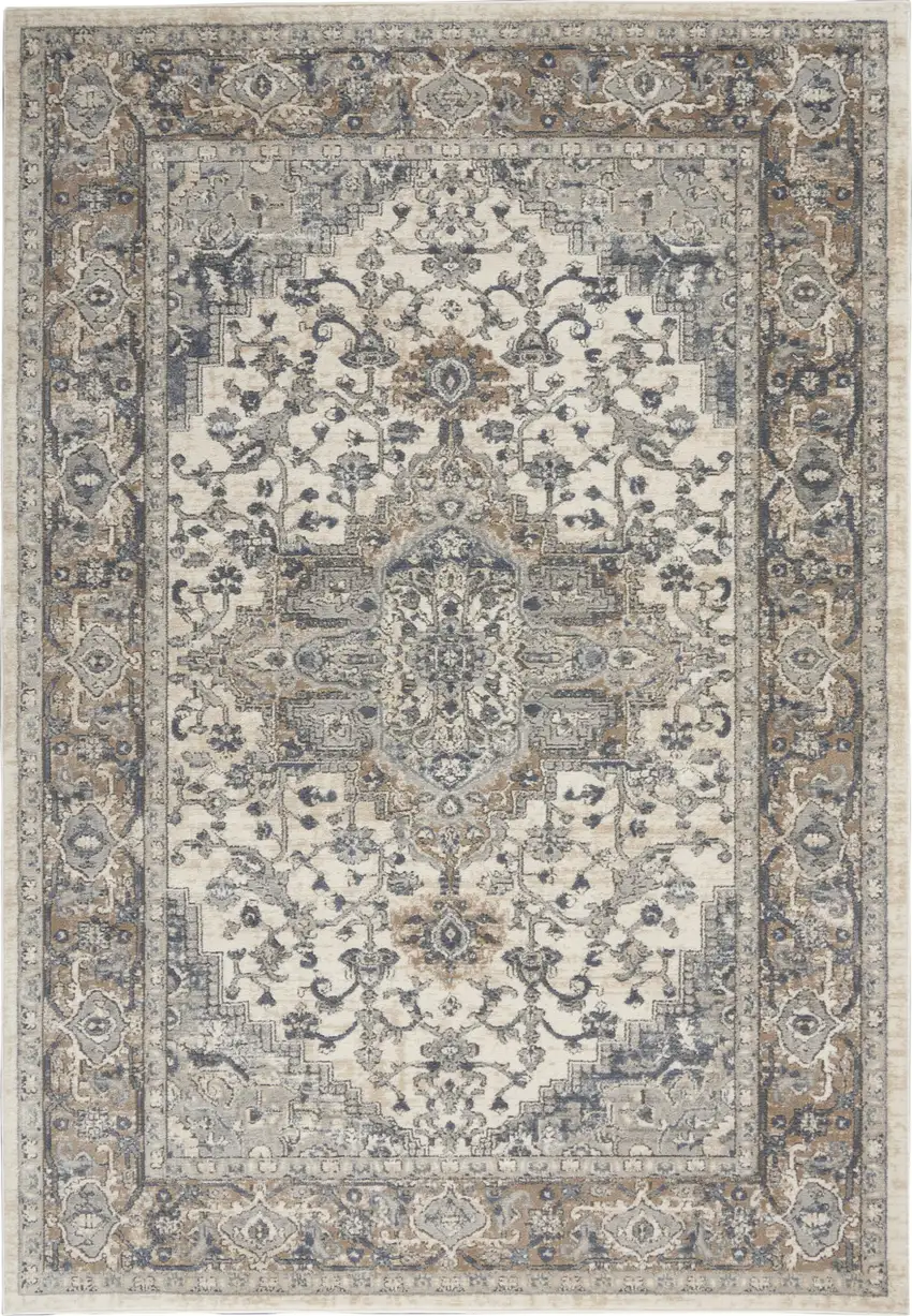 Ivory Floral Power Loom Area Rug Photo 1