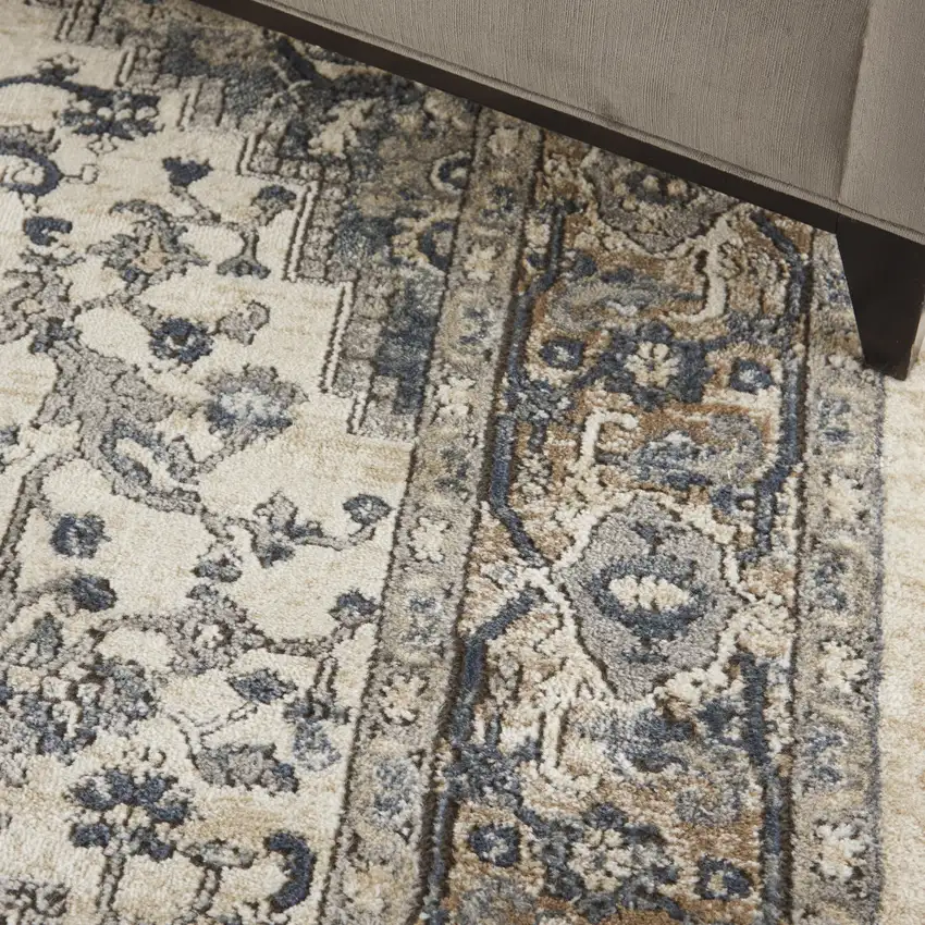 Ivory Floral Power Loom Area Rug Photo 8