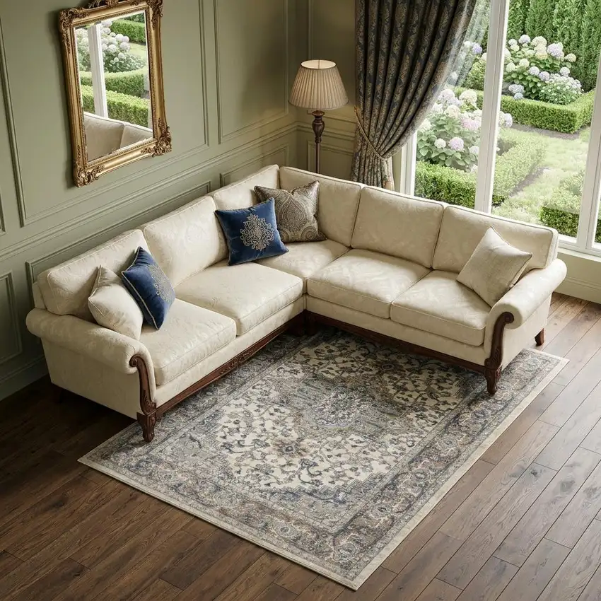 Ivory Floral Power Loom Area Rug Photo 1