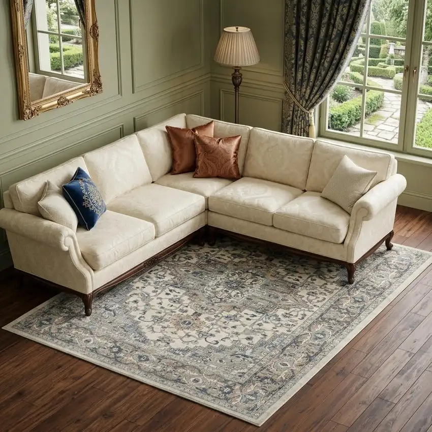 Ivory Floral Power Loom Area Rug Photo 1