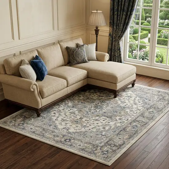 Ivory Floral Power Loom Area Rug Photo 1