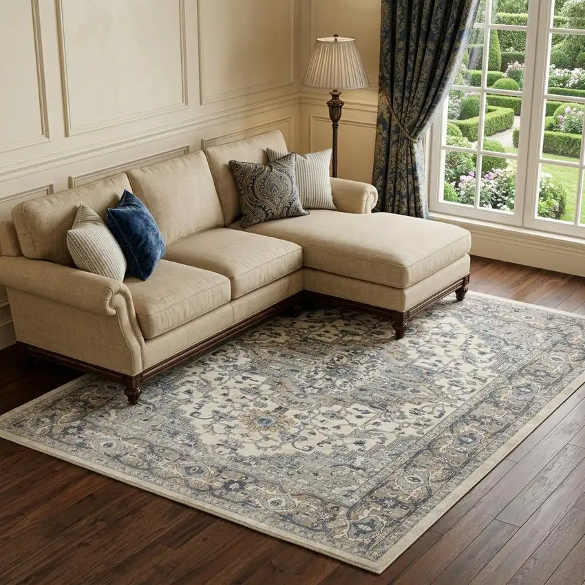 Ivory Floral Power Loom Area Rug Photo 1
