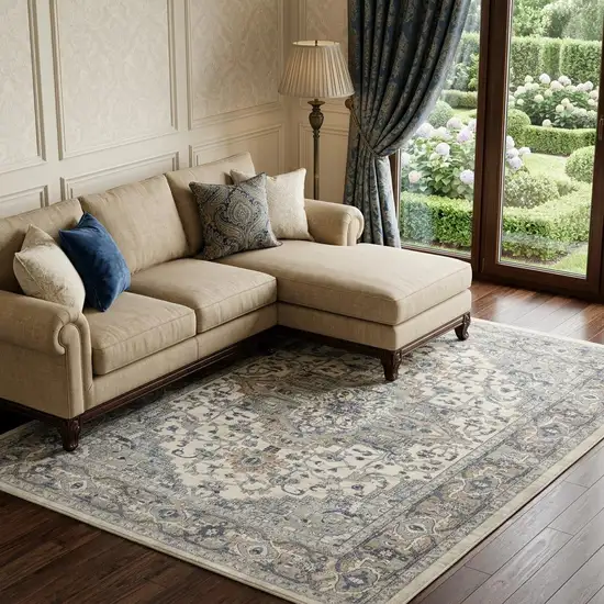 Ivory Floral Power Loom Area Rug Photo 1