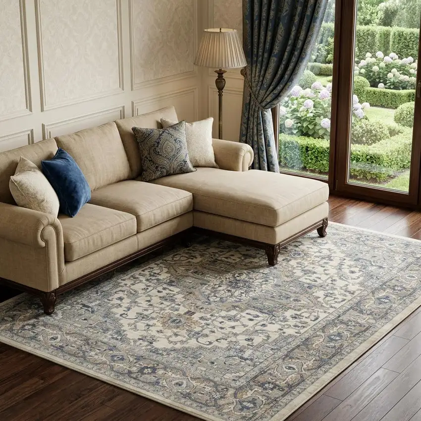 Ivory Floral Power Loom Area Rug Photo 1