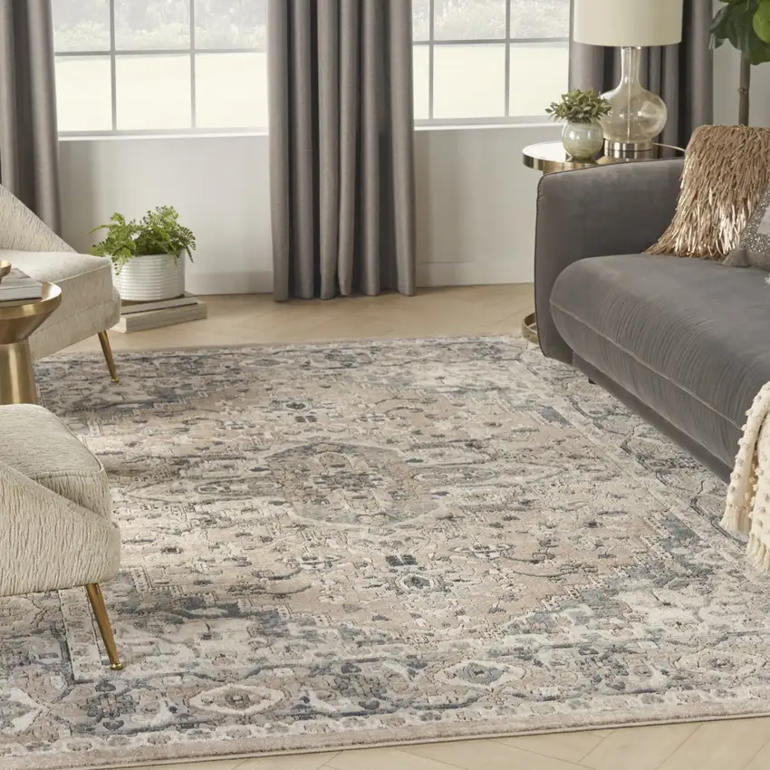 Ivory Floral Power Loom Area Rug Photo 5