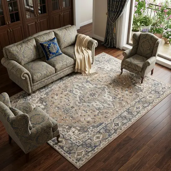 Ivory Floral Power Loom Area Rug Photo 1