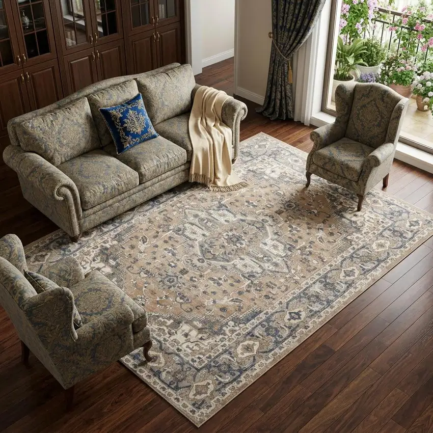 Ivory Floral Power Loom Area Rug Photo 1