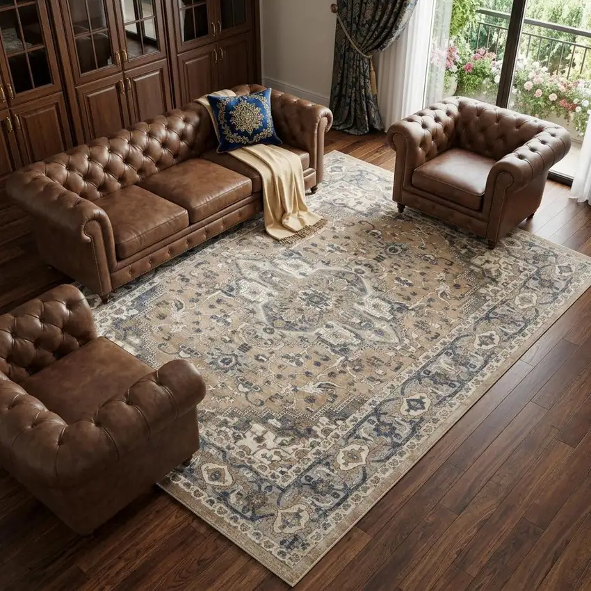 Ivory Floral Power Loom Area Rug Photo 1