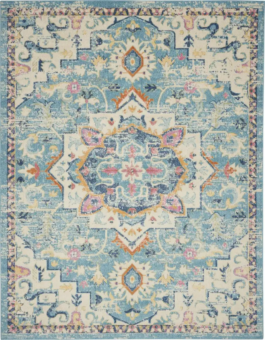 Ivory Floral Power Loom Area Rug Photo 2