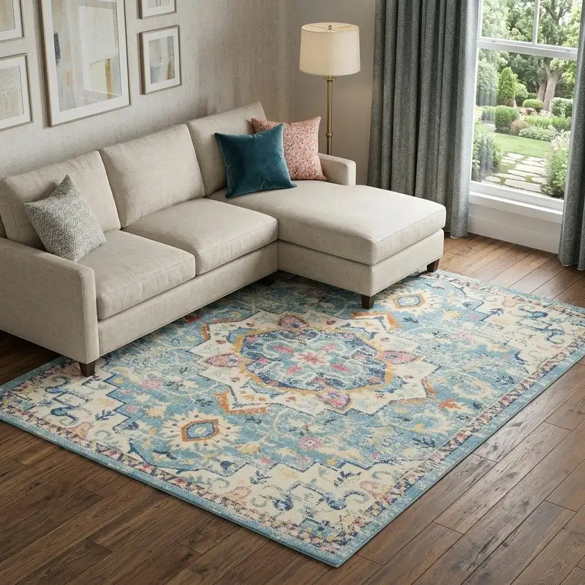 Ivory Floral Power Loom Area Rug Photo 1