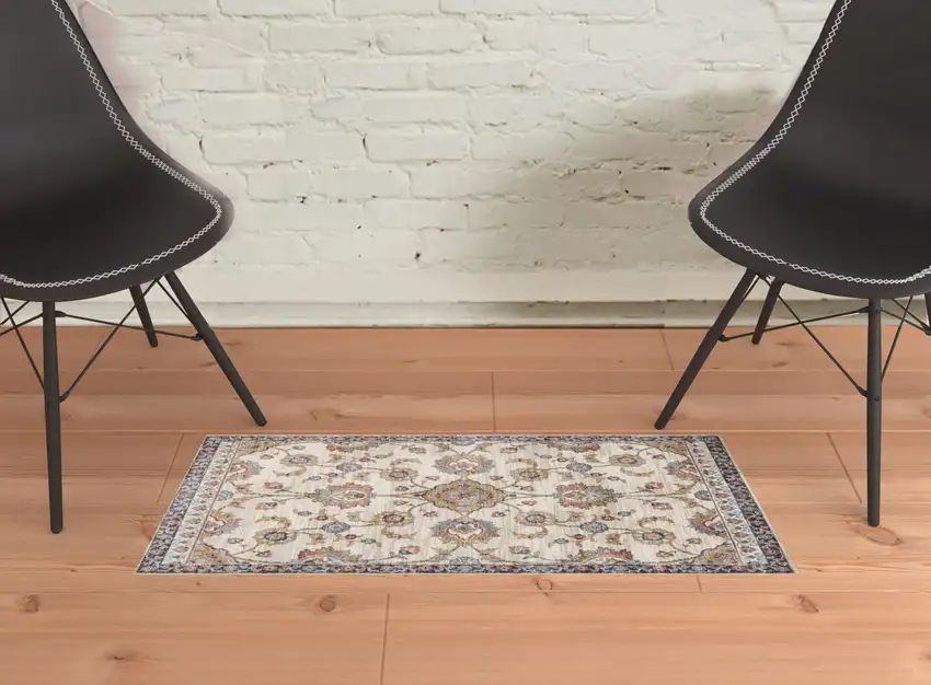 Ivory Floral Power Loom Area Rug Photo 2