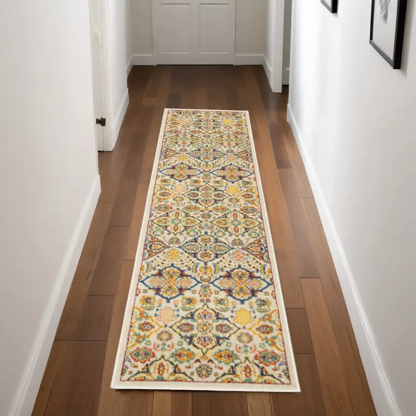 Ivory Floral Power Loom Area Rug Photo 1