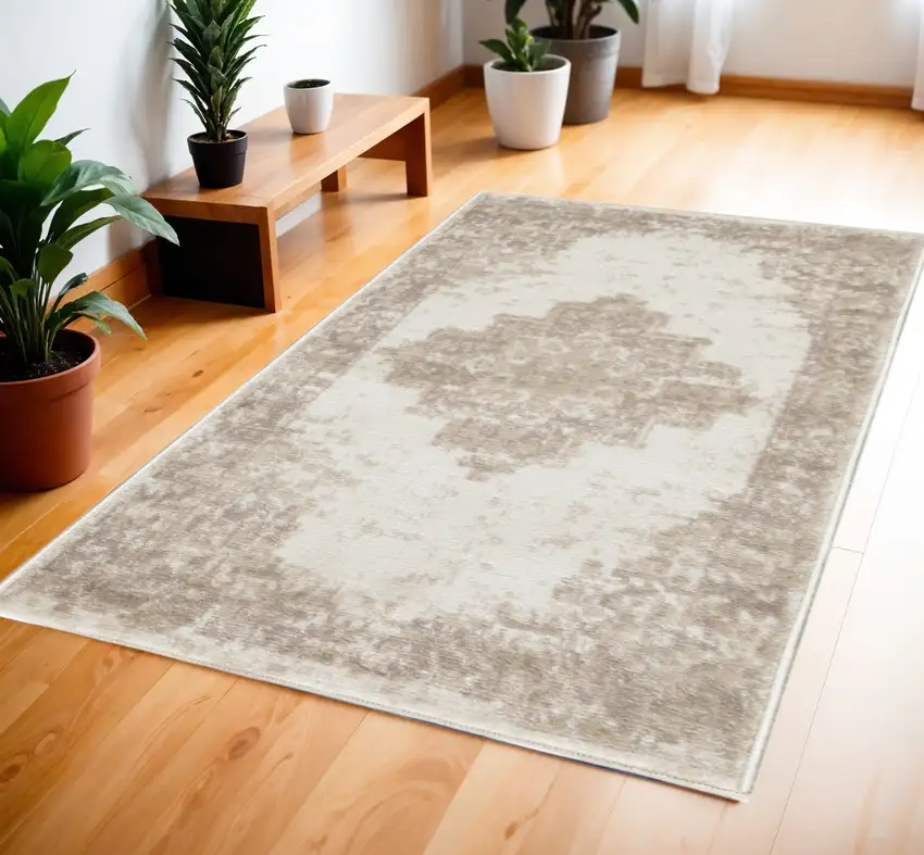 Ivory Floral Power Loom Area Rug Photo 1