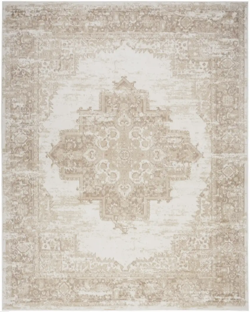 Ivory Floral Power Loom Area Rug Photo 1