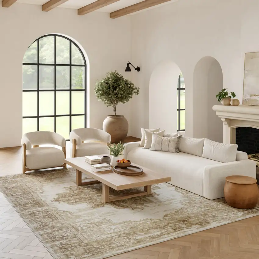 Ivory Floral Power Loom Area Rug Photo 3