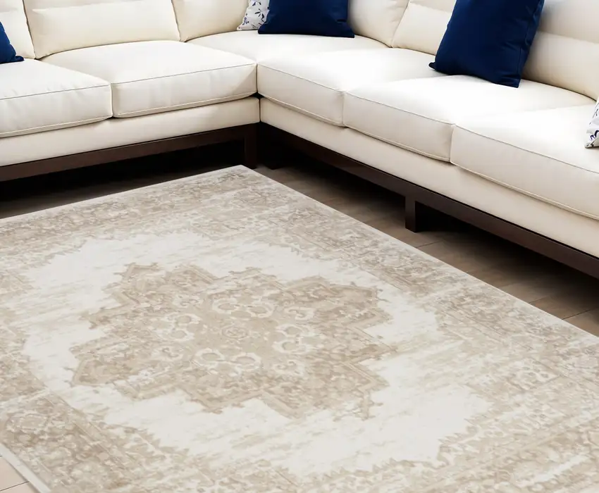 Ivory Floral Power Loom Area Rug Photo 1