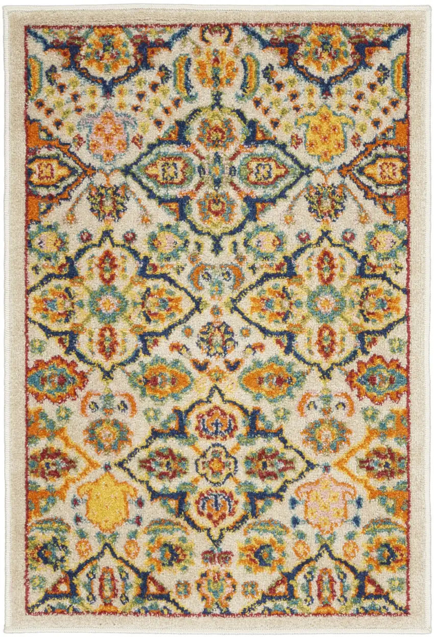 Ivory Floral Power Loom Area Rug Photo 1