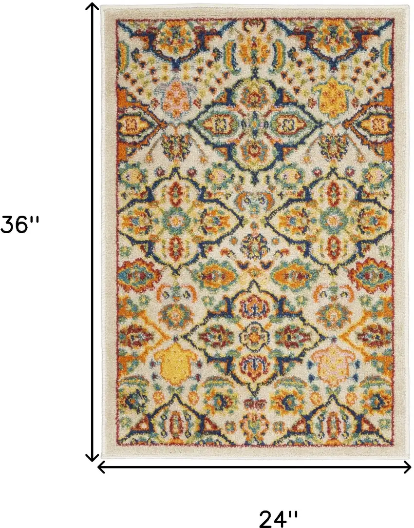 Ivory Floral Power Loom Area Rug Photo 3