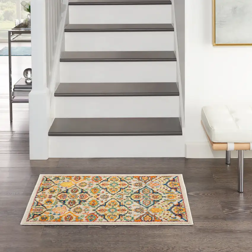 Ivory Floral Power Loom Area Rug Photo 4