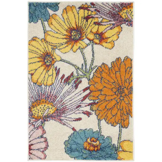 Ivory Floral Power Loom Area Rug Photo 1