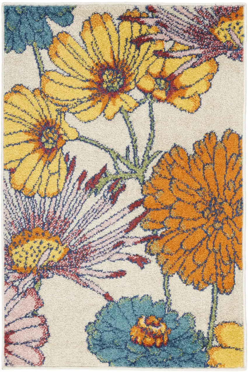 Ivory Floral Power Loom Area Rug Photo 1