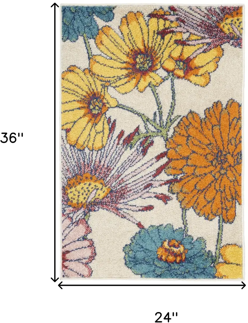 Ivory Floral Power Loom Area Rug Photo 3