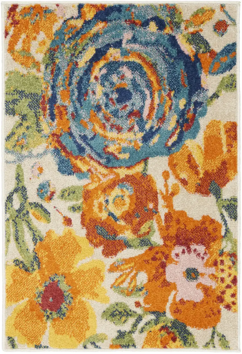Ivory Floral Power Loom Area Rug Photo 5