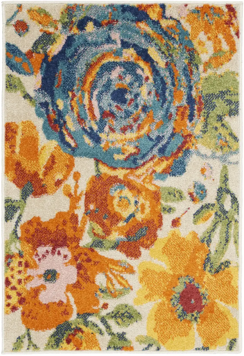 Ivory Floral Power Loom Area Rug Photo 2