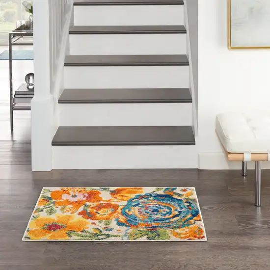 Ivory Floral Power Loom Area Rug Photo 5