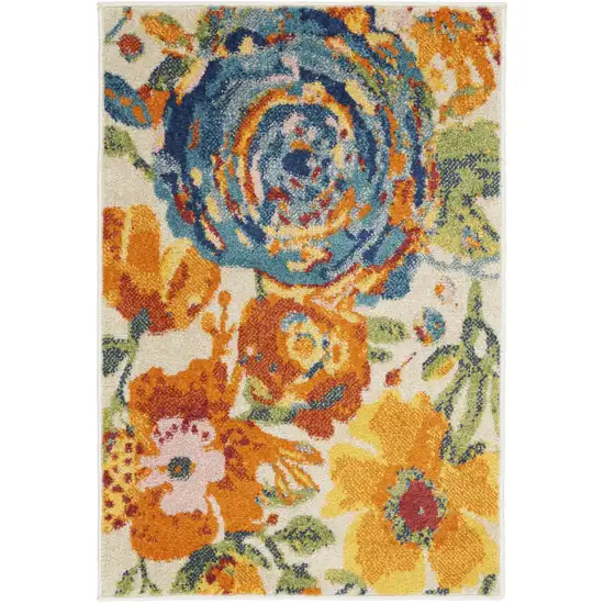 Ivory Floral Power Loom Area Rug Photo 1
