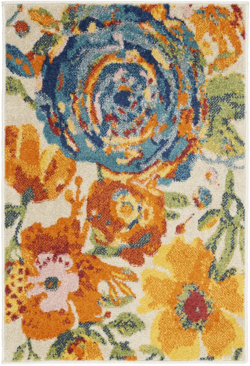 Ivory Floral Power Loom Area Rug Photo 1
