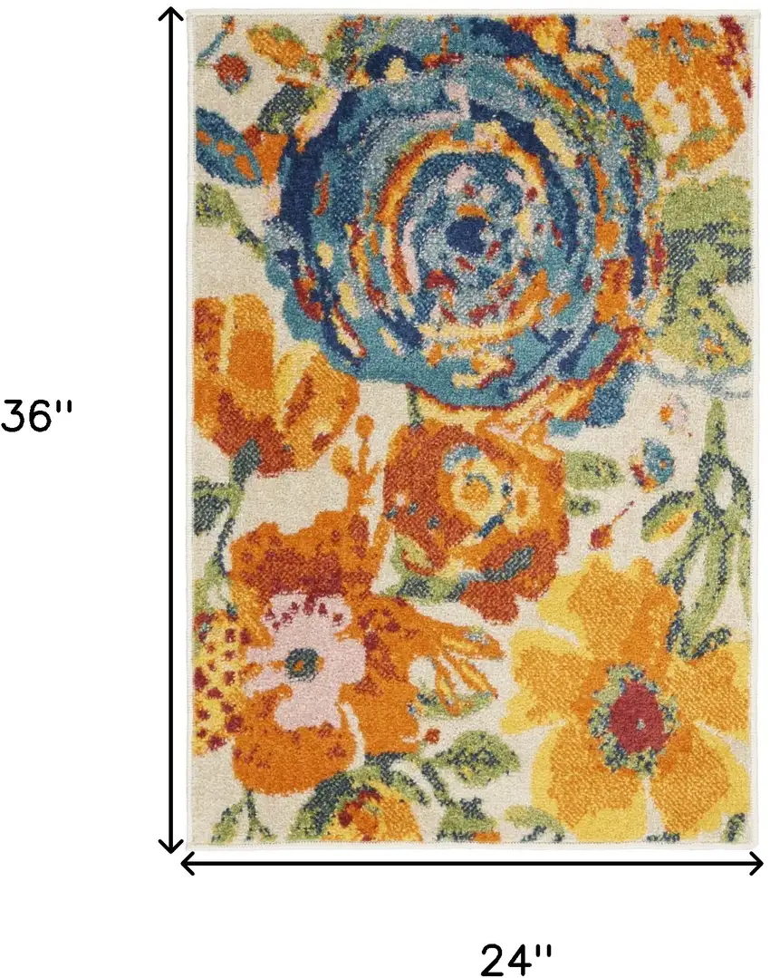 Ivory Floral Power Loom Area Rug Photo 3