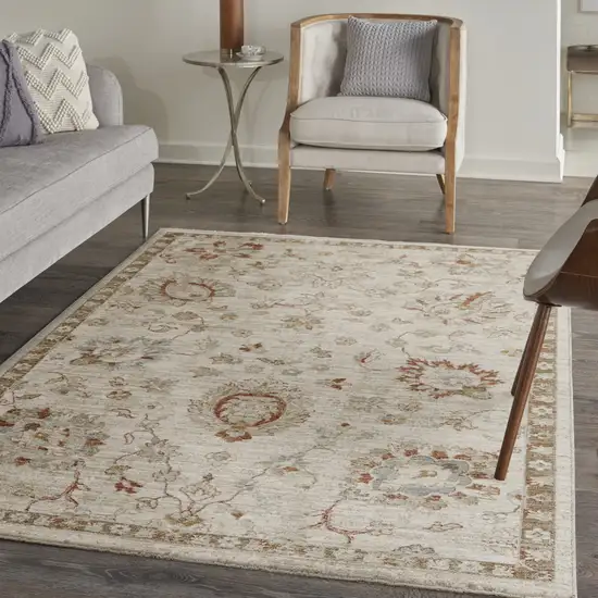 Ivory Floral Power Loom Distressed Area Rug Photo 3
